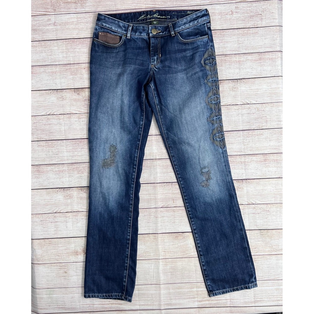 Eddie Bauer Women's Straight Leg‎ Jeans Size 2 Dark Wash Embroidered Modern Fit